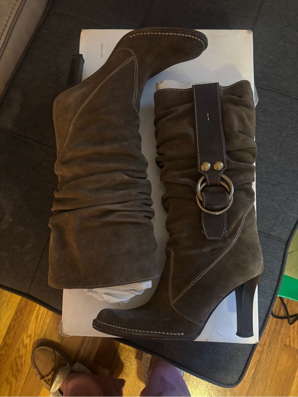 Coach Women's Tall Suede Slouch Knee Boots in Brown